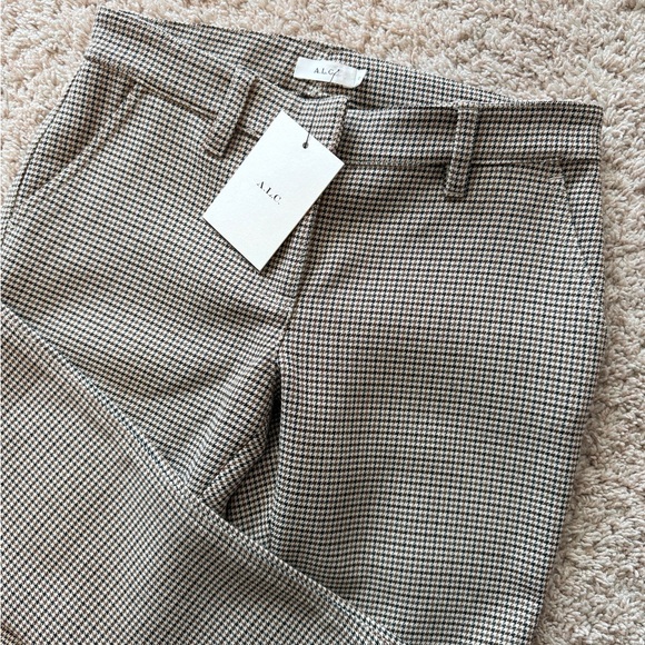 A.L.C. Houndstooth Pants Beige Split Leg Flare Stretch Casual Preppy Size 0 - Picture 6 of 14